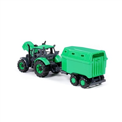 323140 Полесье Трактор "Прогресс" с прицепом для перевозки животных инерционный (зелёный) (в лотке)