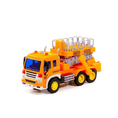 323033 Полесье "Сити", автомобиль с подъёмником инерционный (со светом и звуком) (оранжевый) (в коробке)