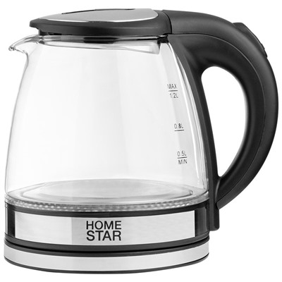 Чайник Homestar HS-1052 (1,2 л.) стекло, пластик черный