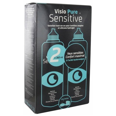 Visio Pure Sensitive Solution Tout-en-Un pour Lentilles Souples et Silicone Hydrogel Lot de 2 x 360 ml