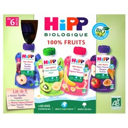 HiPP 100% Fruits d?s 6 Mois Bio 8 Gourdes