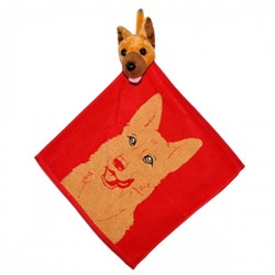 Полотенце с головой собаки, кухонное, махровое "Овчарка", цвет красный