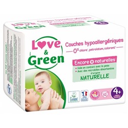 Love and Green Couches Hypoallerg?niques 42 Couches Taille 4+ (9-20 kg)