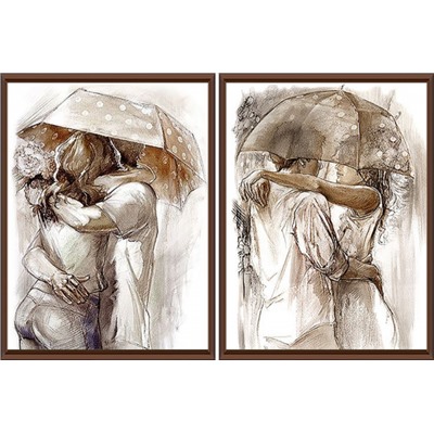 Пара под зонтом комплект из двух картин 30*40 см