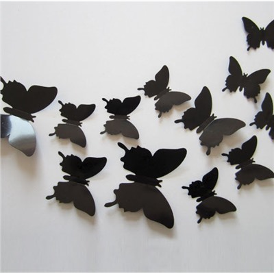 Комплект из 12 ти бабочек 3D (черные)