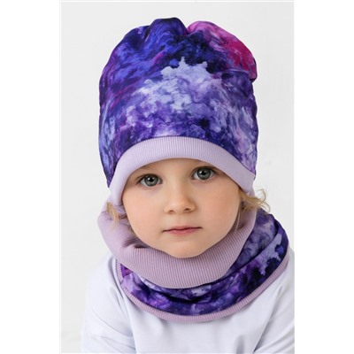 Детская комплект шапка и шарф для девочки Сиреневый