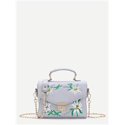 Модная сумка на цепочке с цветочной вышивкой