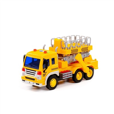 323034 Полесье "Сити", автомобиль с подъёмником инерционный (со светом и звуком) (жёлтый) (в коробке)