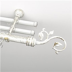 Карниз металлический стыкованный с U-шинами и наконечниками "Флора", 3-рядный, белое золото, гладкая труба, ø 25 мм (kn-773)