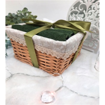 Набор салфеток в подарочной корзинке Cherir/Черир М <4290013, 6 предметов 28*28-2+30*30-4 зеленый>