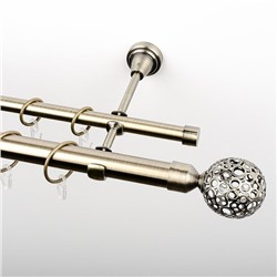 Карниз металлический стыкованный, 2-рядный "Лацио", золото антик, гладкая труба, ø 25 мм (kn-504)