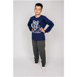 Пижама с брюками для мальчика 92214 Темно-синий/т.серый меланж