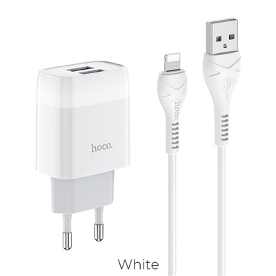 Сетевое зарядное устройство Hoco C73A, 2 USB, 2.4 А, кабель Lightning 1 м, белый