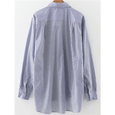 Модная полосатая асимметричная блуза с вышивкой