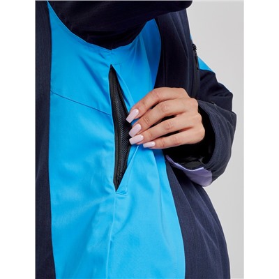 Горнолыжный костюм женский большого размера зимний синего цвета 03963S