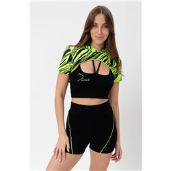 Женский костюм с шортами 67077 (тройка) Черный+зеленый водросли