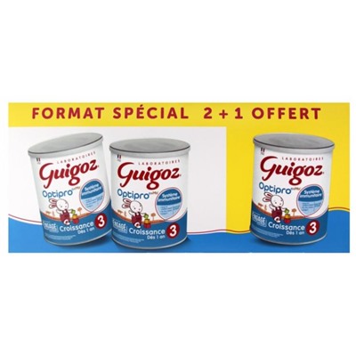 Guigoz Optipro 3 Lait de Croissance d?s 1 An Lot de 2 x 800 g + 800 g Offerts