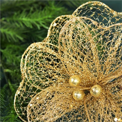 Цветок декоративный Пуансеттия 22 см золото / NG33-21 /уп 150/600/Новый год