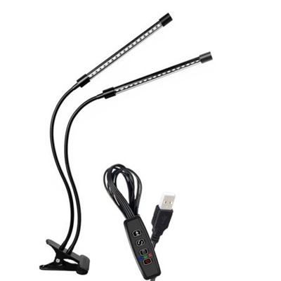 Светильник настольный / Фитолампа для растений с 2 лампами (проводной переключатель) / FITLED2 /уп 18/USB