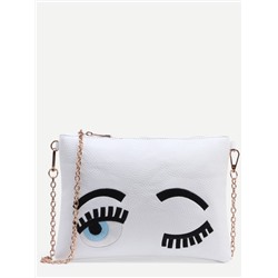 Белая модная сумка с принтом Wink Eye на цепочке