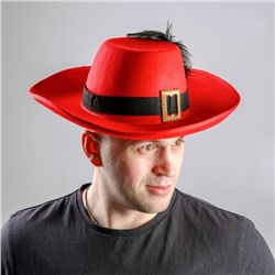 Карнавальная шляпа с пером и лентой, р-р. 56-58, цвет красный