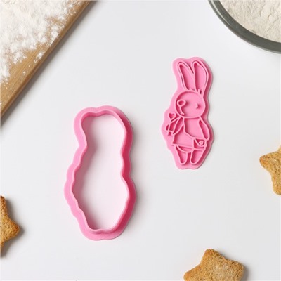 Форма для печенья «Зайка с леденцом», вырубка, штамп, цвет розовый