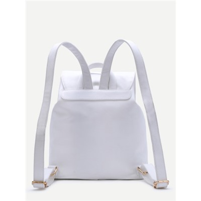 Белый кожаный рюкзак с вышивкой на кулиске