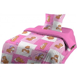 Детское постельное белье Шуйская бязь мишки заплатки розовые