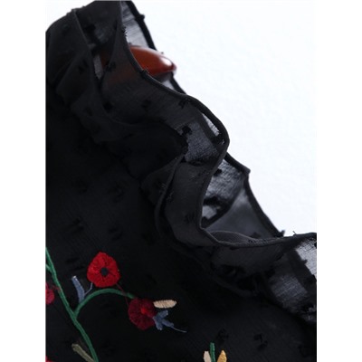 Модный плиссированный топ со сборкой и цветочной вышивкой