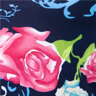 Водолазка «Тайра», темно-синий, розовые цветы
