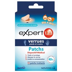 Novodex Expert 1.2.3 Verrues Patchs Pieds et Mains 15 Patchs