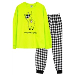 Пижама с брюками для девочки 91229 Салатовый/черная клетка