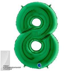 Шар фольгированный 40" «Цифра 8», цвет зелёный, инд. упаковка