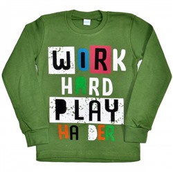 Толстовка детская "Work hard play" (green)