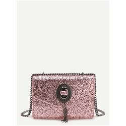 Розовая модная сумка на цепочке с бахромой и блестками