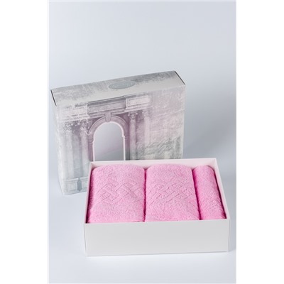 Полотенце в подарочном коробе Плэйт (3шт) Розовый