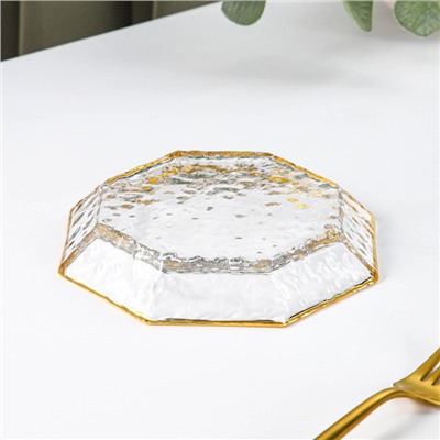 Тарелка стеклянная сервировочная «Иней. Золото», d=17 см, цвет прозрачный с золотой отводкой