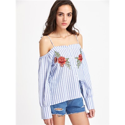 Модная блуза с цветочной вышивкой и открытыми плечами