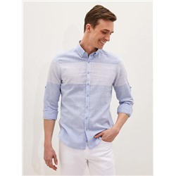 льняная мужская рубашка LCW CLASSIC Slim Fit с длинным рукавом
