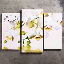 Часы настенные, модульные, серия: Цветы, "Белые орхидеи над водой", 60х80 см