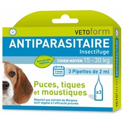 Vetoform Antiparasitaire Insectifuge Chien Moyen 3 Pipettes