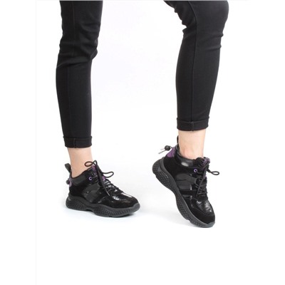 01-CSJ33-2 VIOLET/BLACK Ботинки спортивные демисезонные женские (натуральная замша, байка)