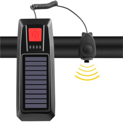 Фонарь передний COMIRON "SUN2" корпус ABS IPX4 свет T6 350lm аккум: 2000 mAh USB сигнал 120Дб влагозащищённый подзарядка от солнца красн /уп 30/120/
