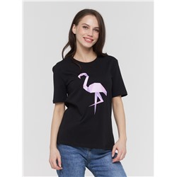 Фуфайка (футболка) женская BY201-30001/15; ХБ2060-3/Р2060-3 черный/черный/фламинго