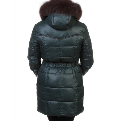 YM13-068 DK. GREEN Пальто женское зимнее (холлофайбер, натуральный мех)