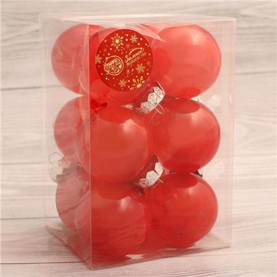 Набор шаров пластик d-6 см, 12 шт "Фелиция" красный
