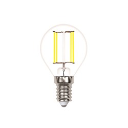 LED-G45-4W/3000K/E14/CL/SLF Лампа светодиодная. Форма "шар", прозрачная. Теплый белый свет (3000K). ТМ Volpe