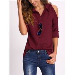 Бордовая модная блуза с открытыми плечами