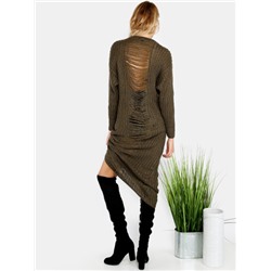 оливковое изношенное вязаное платье-свитер