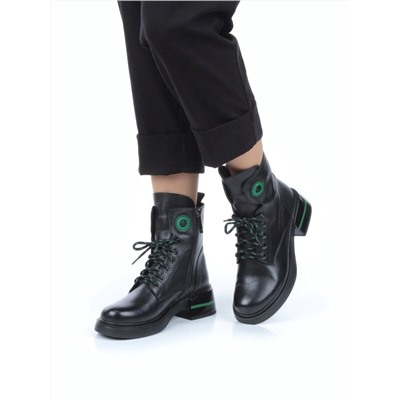 P514-4 BLACK/GREEN Ботинки демисезонные женские (натуральная кожа, байка)